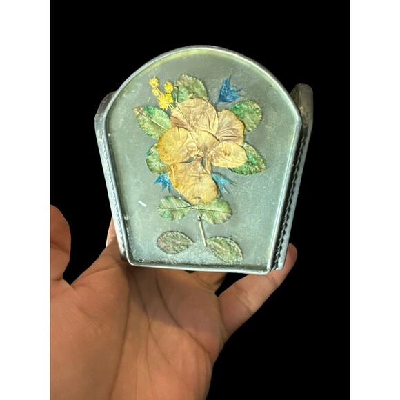 Pressed Flowers In Glass Tea Light Holder Vintage Votive Candle Boho Lot Of 3 - Picture 8 of 16